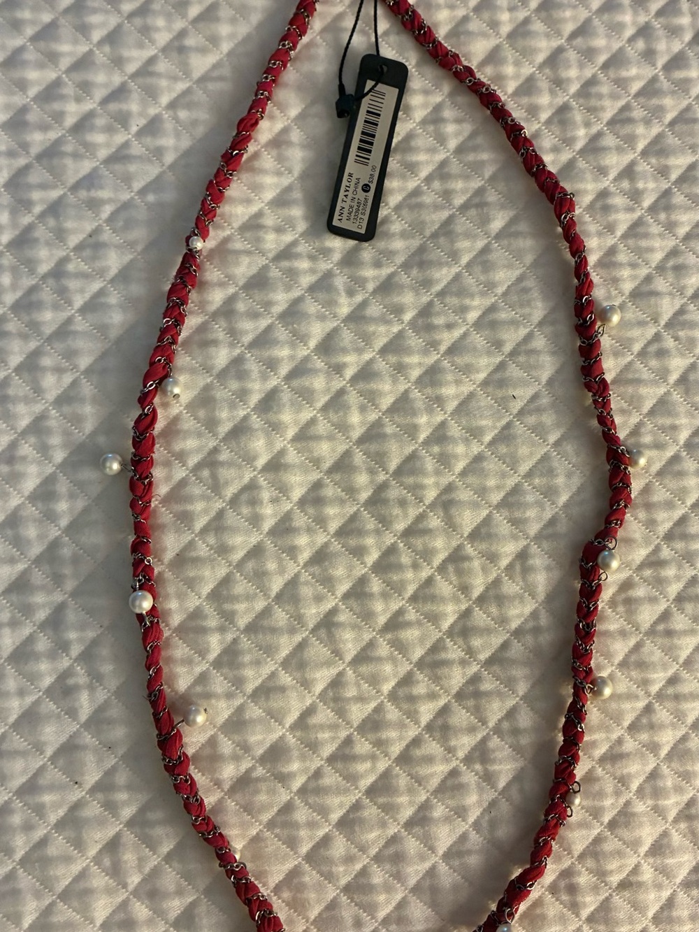 Ann Taylor Hot Pink Braided Necklace with Pearl Accents